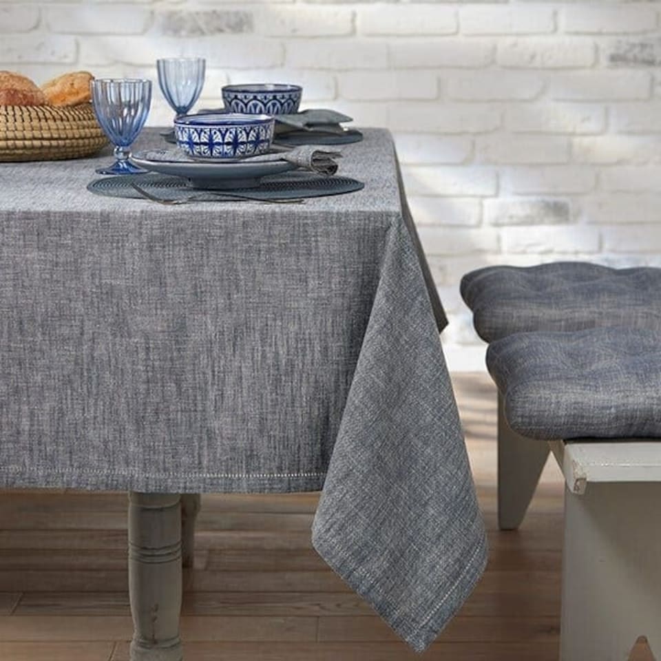 image 1 of Walton & Co Flint Blue Chambray Tablecloth 130x230cm