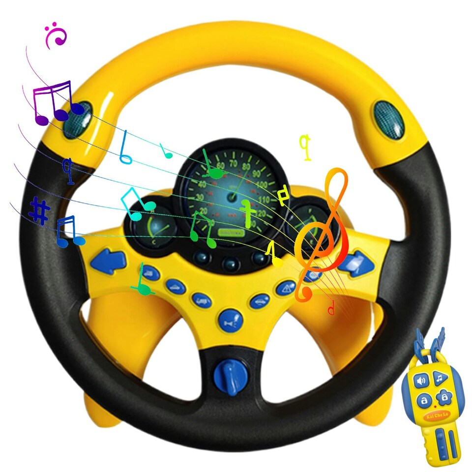 image 1 of Children’s Back Seat Driving Toy – 360° Steering Wheel with Lights, Sounds & Suction Mount