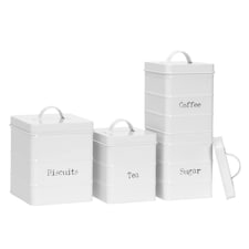Harbour Housewares 4 Piece Vintage Metal Kitchen Canisters Set - White