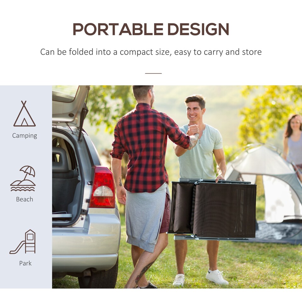 image 1 of Outsunny Sun Lounger Steel Frame Outdoor Folding Chaise Texteline Lounge Chair Recliner with Headrest & 7 Levels Adjustable Backrest, Brown