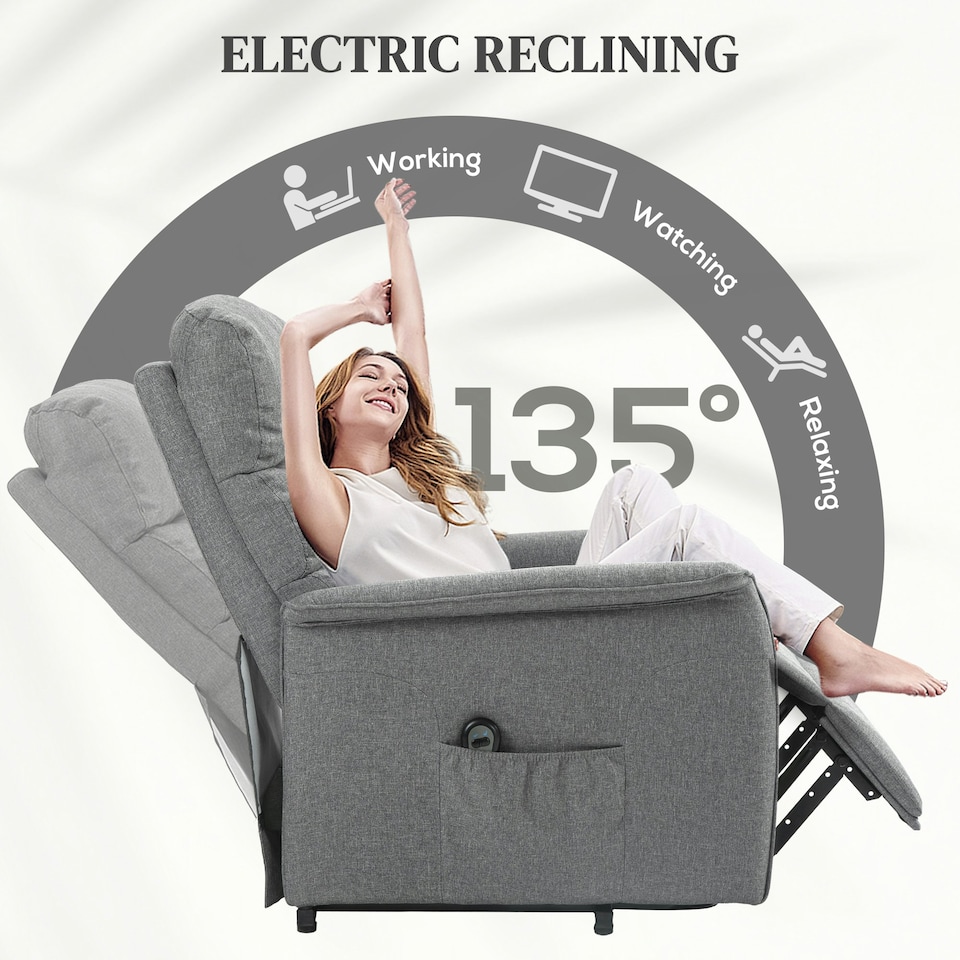 image 1 of HOMCOM Power Lift Recliner Electric Reclining Chair with Remote Grey Grey