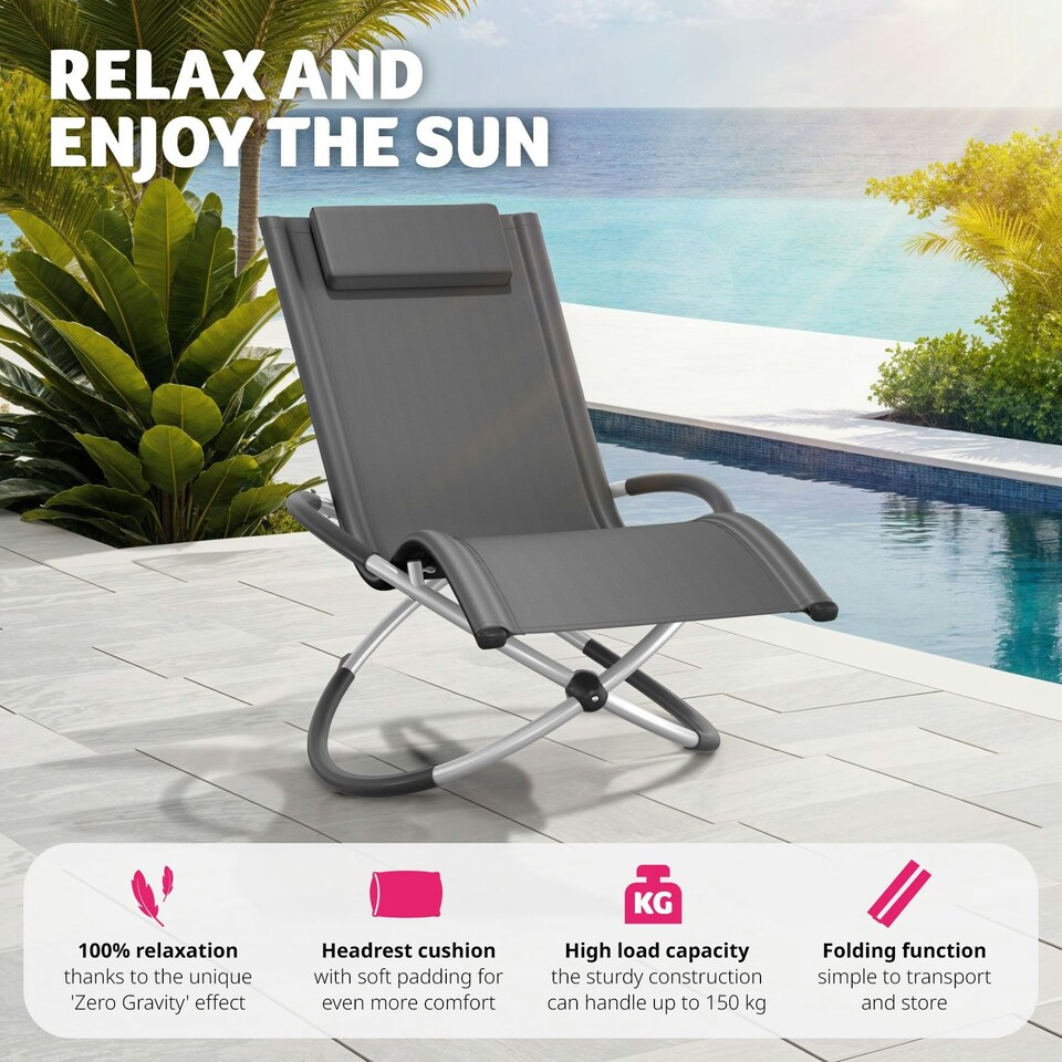image 1 of Sun Lounger Paulina - ergonomic, breathable, resistant, foldable, with cushion Grey