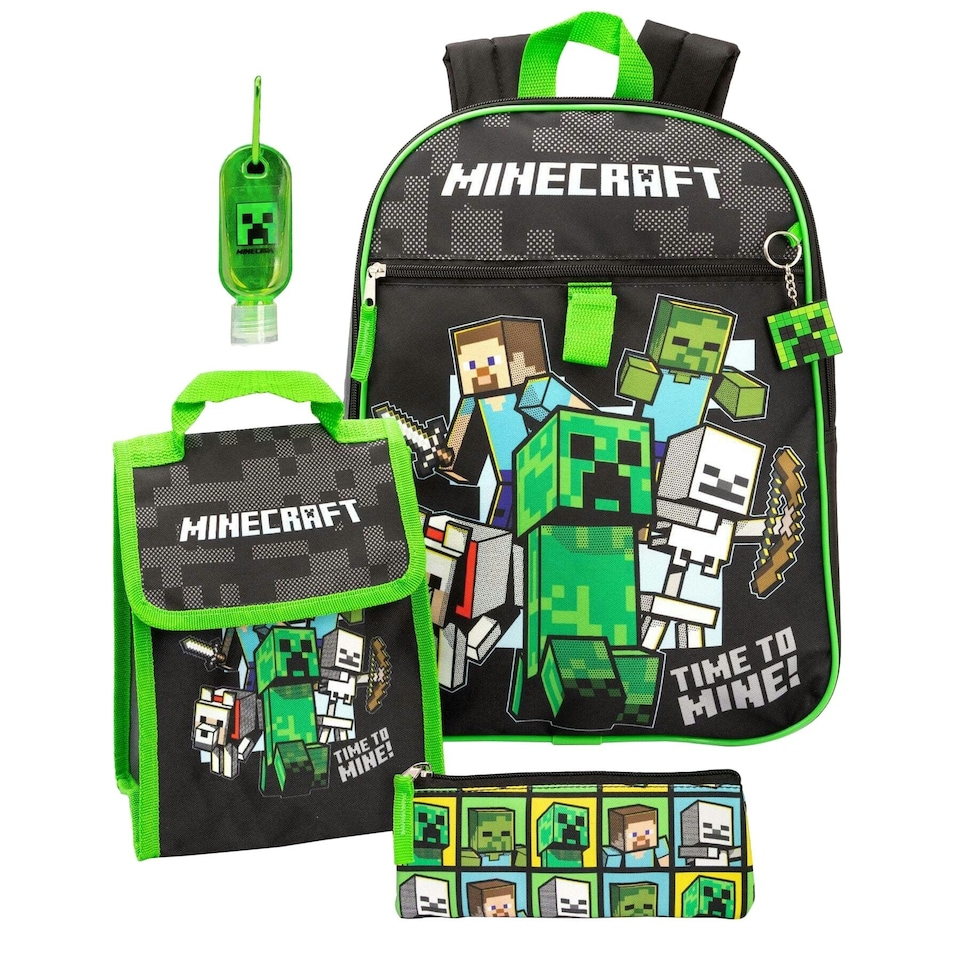image 1 of Minecraft Childrens/Kids Time To Mine Backpack Set - Black/Green - One Size