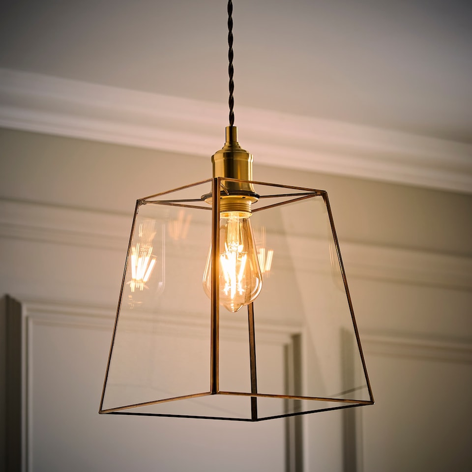 image 1 of ValueLights Susie Pair of Glass Pendant Lantern Gold Lamp Shades | Gold
