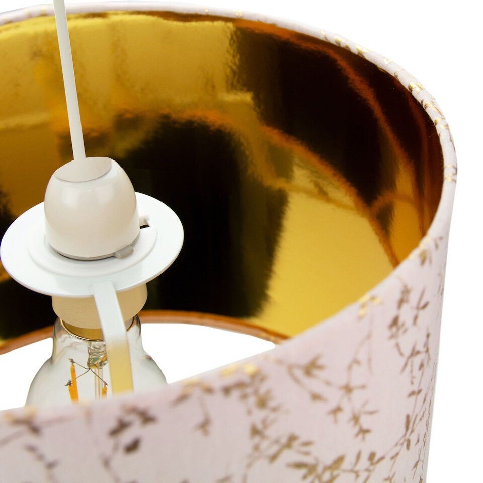 image 1 of Modern Soft Pink Cotton Fabric 12" Lamp Shade with Gold Foil Floral Decoration | Pink | Pink | 1