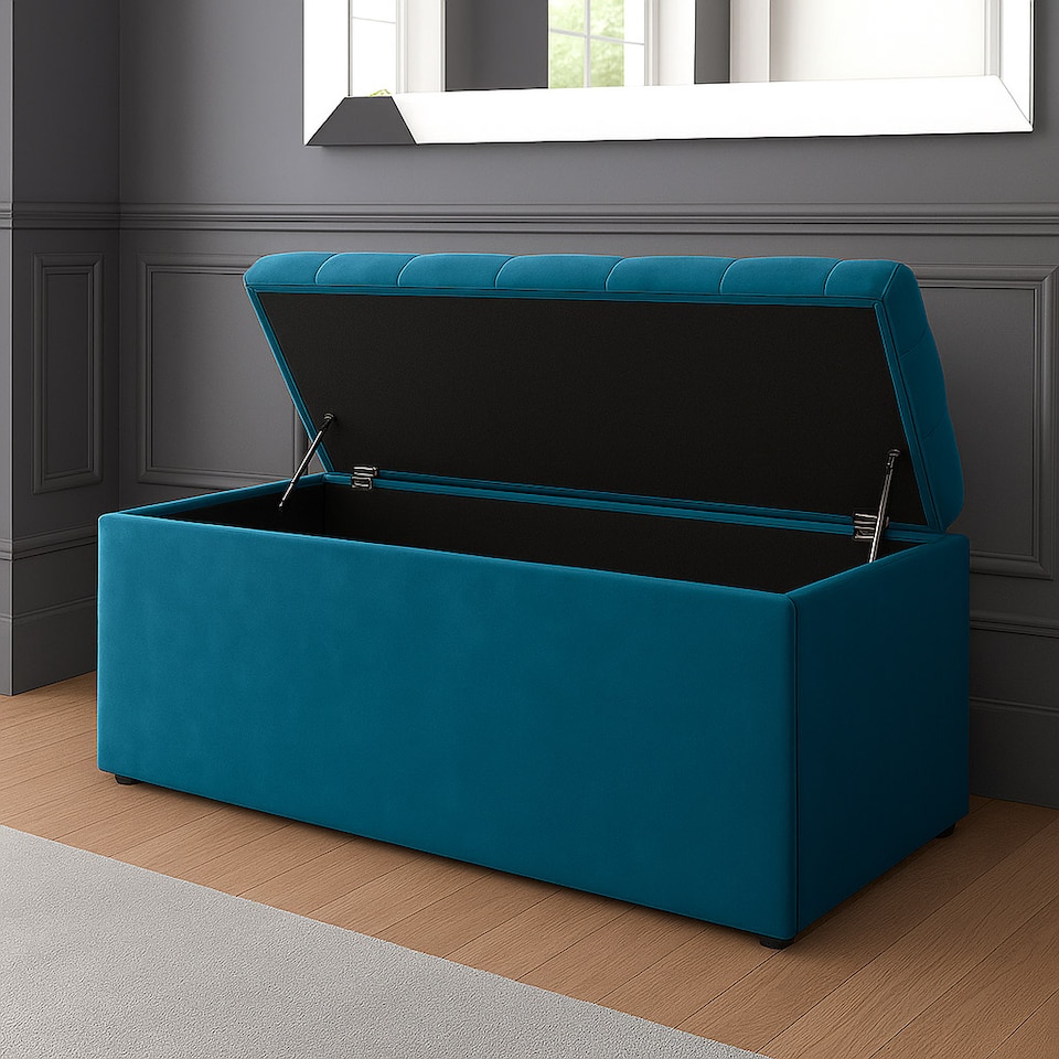 image 1 of 137cm SD Ottoman Storage Box, Emerald Green Velvet Upholstered Chesterfield Storage Ottoman Box