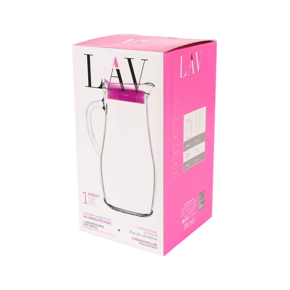 image 1 of LAV Misket Glass Water Jug with Silicone Lid - 1.8L