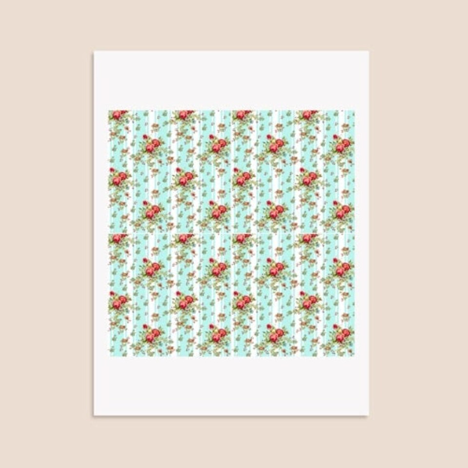 image 1 of Floral Baby Blue Stripes Square Stickers 95mm - Sheet of 4