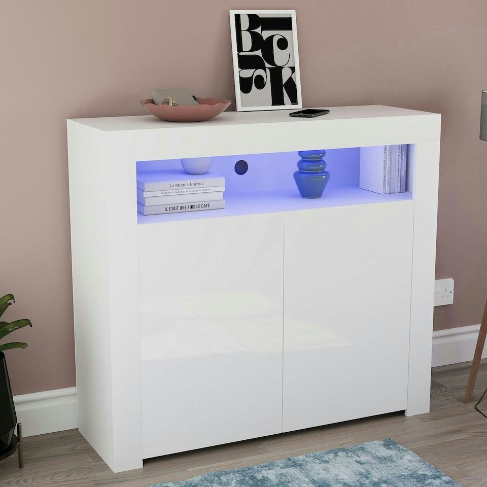 image 1 of Vida Designs Nova 2 Door LED Sideboard Buffet Cabinet Storage, White