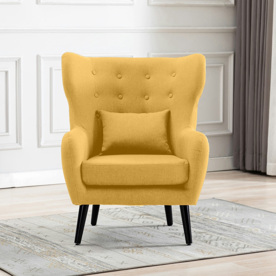 image 1 of Winslow Wing Back Fabric Occasional Button Back Modern Accent Armchair (Mustard)