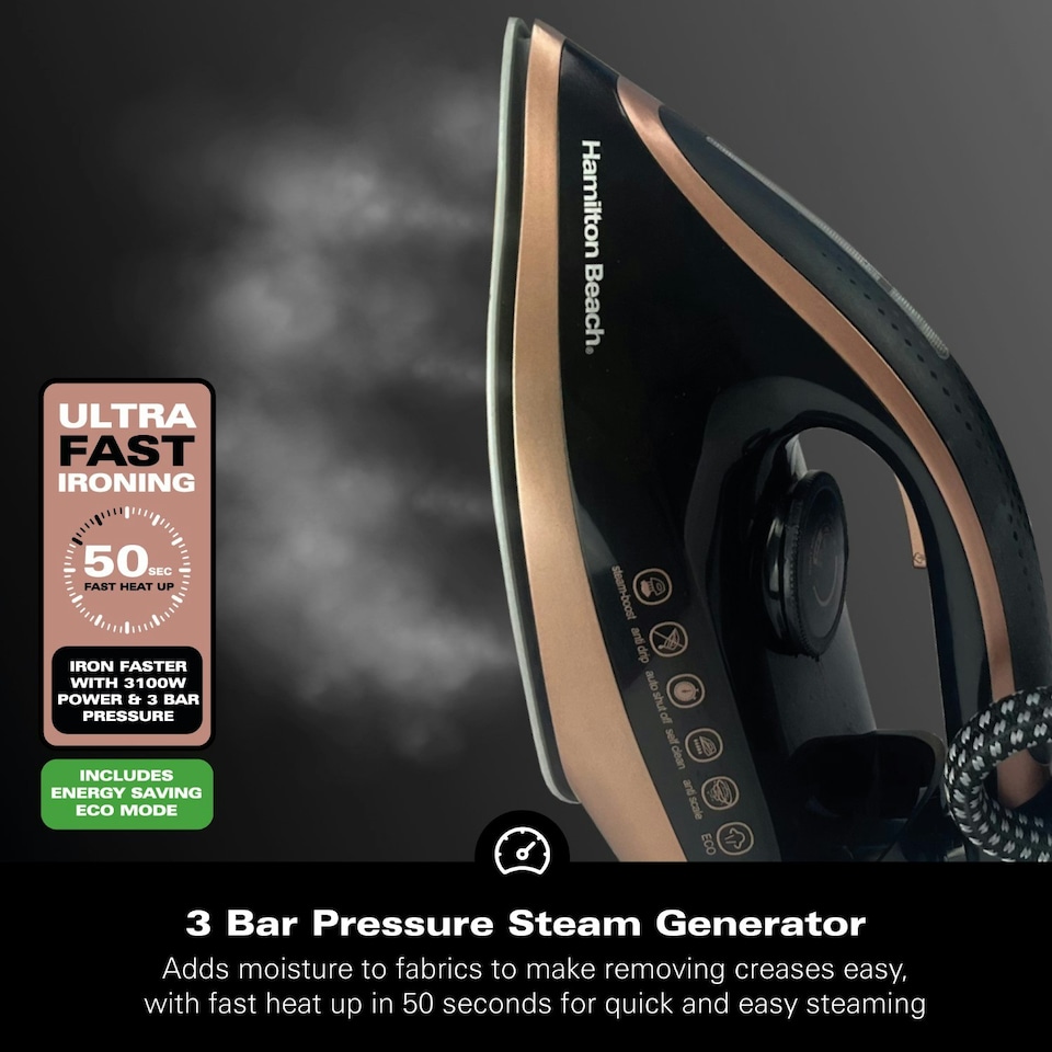 image 1 of Hamilton Beach Procare Steam Generator Iron, 3100W, Pro Care, 3 Bar Pressure, Vertical Steam, Non-Stick Soleplate, Auto Shut Off