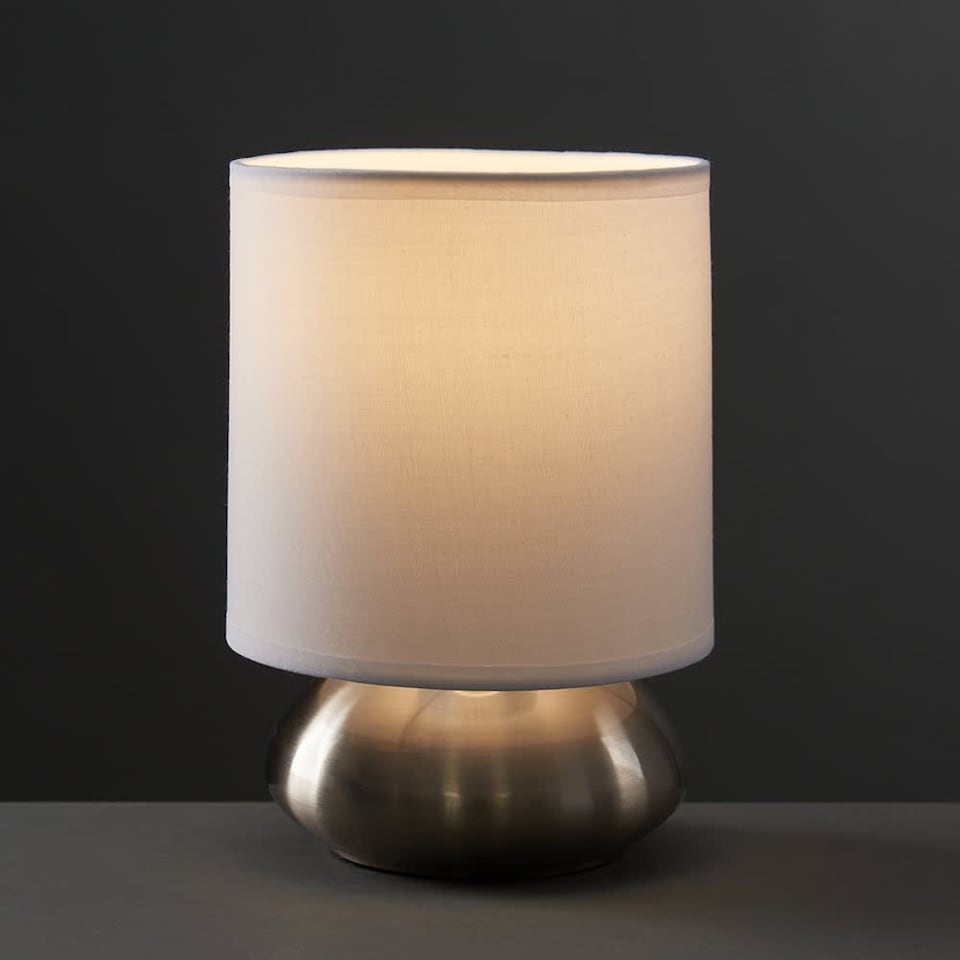 image 1 of ValueLights Pair Of Brushed Chrome Touch Table Lamps White Shades | Chrome