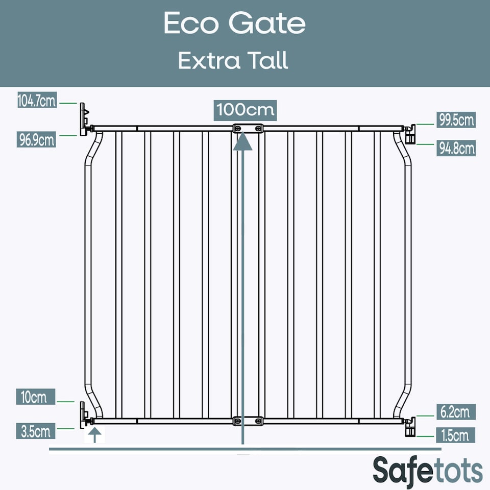 image 1 of Safetots Extra Tall Eco Screw Fit Baby Gate, White, 70cm - 80cm, Extra Tall Gate 100cm in Height, Stair Gate for Baby