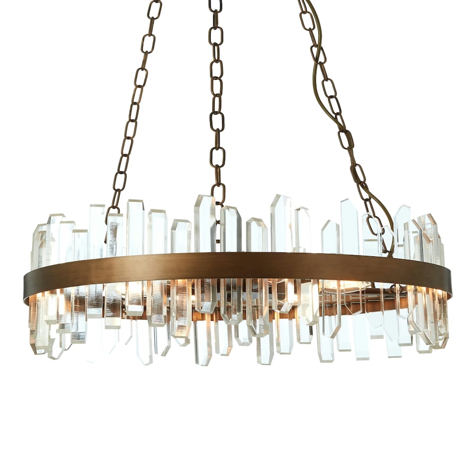 image 1 of Interiors by Premier Acrylic Chandelier with Copper Band, Contemporary Acrylic and Iron Ceiling Light, Copper Round Chandelier Gold