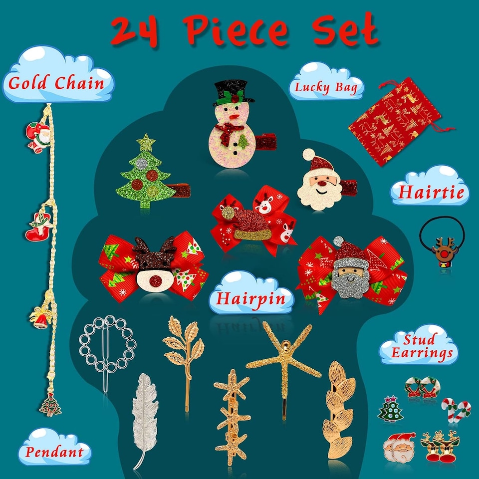 image 1 of Girls Hair Accessory Advent Calendar | 24 Day Christmas Countdown Gift Set
