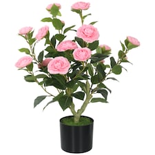 HOMCOM 65cm Artificial Camellia Flower Plant with 116 Lush Leaves