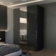 image 2 of Modern 2 Door High Gloss Wardrobe with Mirror, Gold Accent Handles & Storage - 90cm Wide Black | Black 90cm