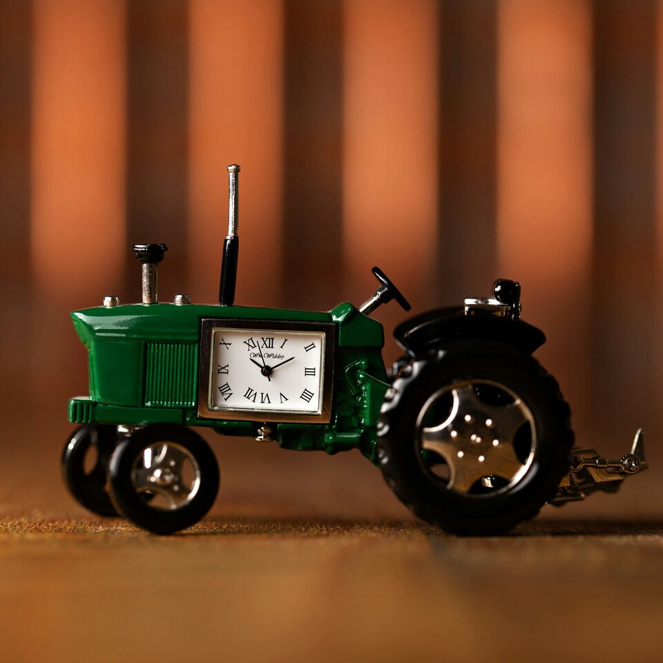 image 1 of Wm Widdop Miniature Clock Tractor Green & Black Roman Dial Green | Black