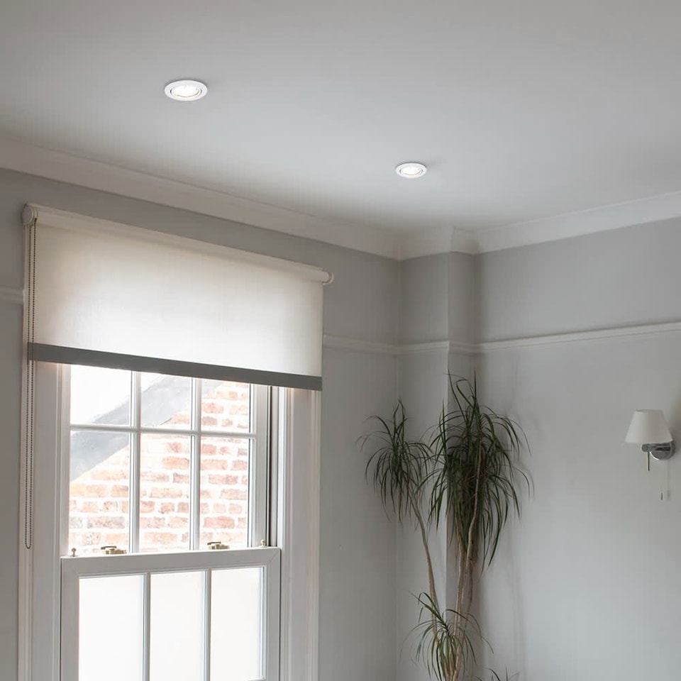 image 1 of ValueLights 10 Pack Fire Rated Tiltable White Downlights Warm White Bulbs | White