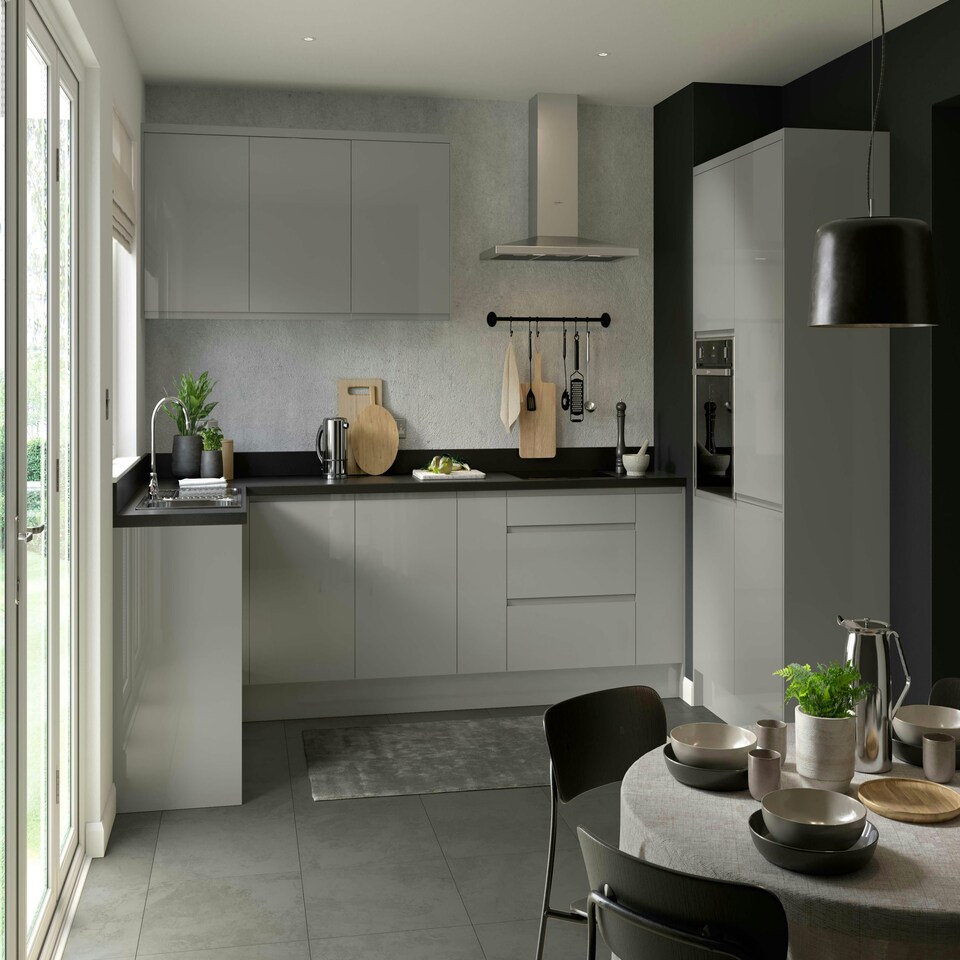 image 1 of 3 Drawer Base Unit 500mm w/ J-Pull Cabinet Door - Super Gloss Dust Grey Grey | Super Gloss Dust Grey