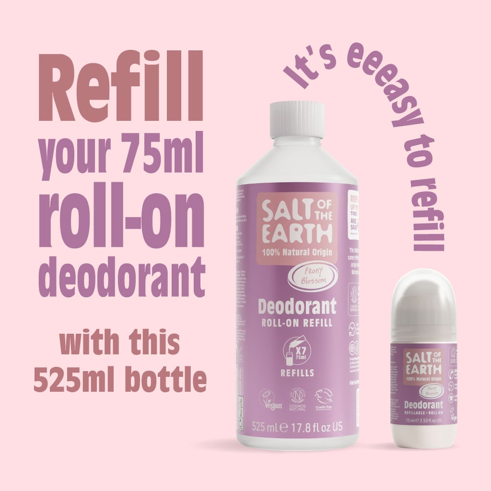 image 1 of Salt of the Earth Natural Deodorant Roll on Refill x7 Uses Peony Blossom Natural Origin Ingredients Vegan 525ml