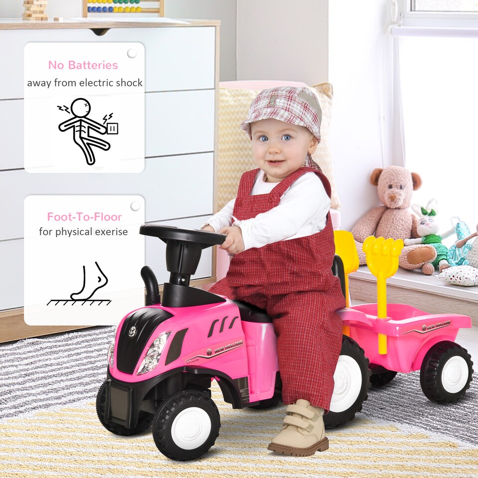 image 1 of HOMCOM Ride On Tractor Toddler Walker Foot To Floor Slider with Horn Storage Steering Wheel for 1-3 Years Old Pink