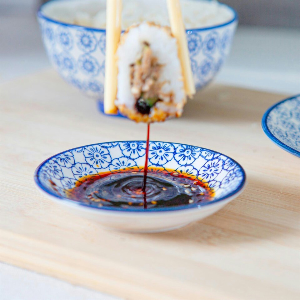 image 1 of Nicola Spring Hand-Printed Sauce Dishes - 10cm - Navy - Pack of 3 Blue