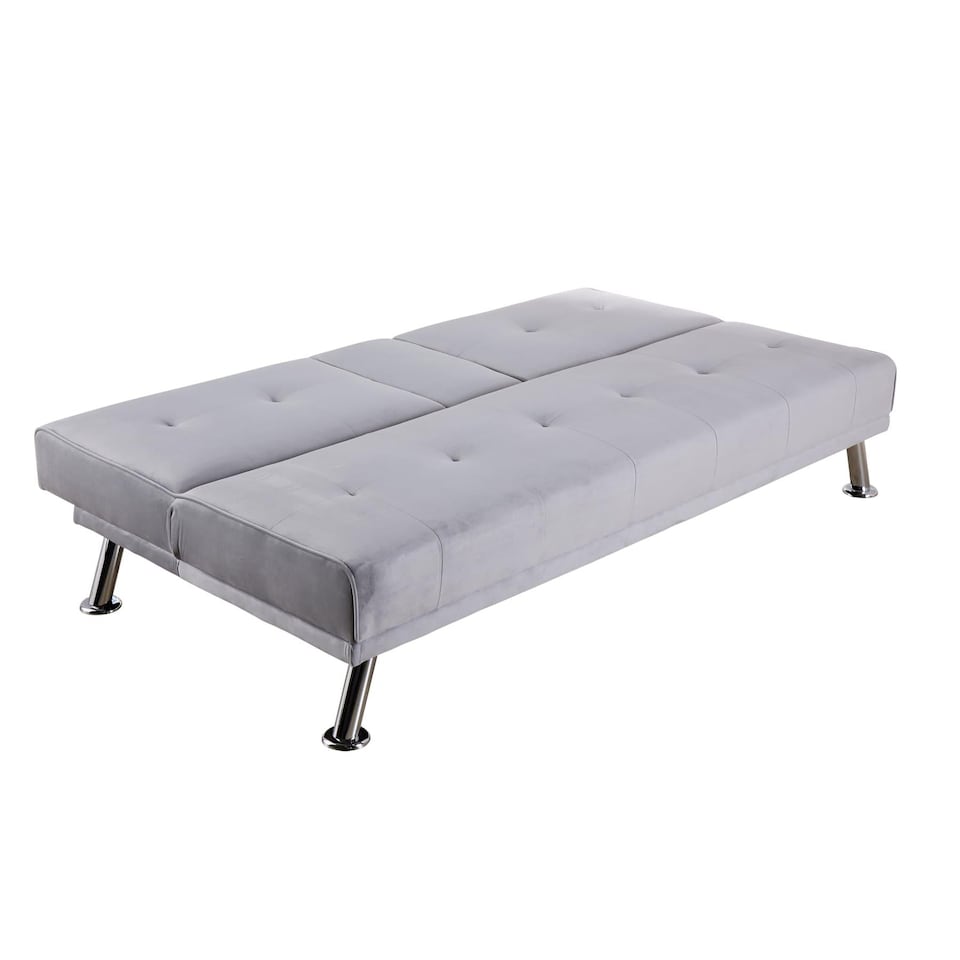 image 1 of Double Sofa Bed Folding Chair Armrests Grey Crushed Velvet Metal Legs Couch