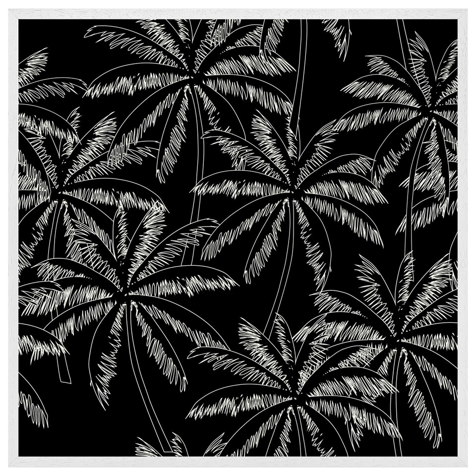 image 1 of White palm trees on black (Picture Frame) White | XL