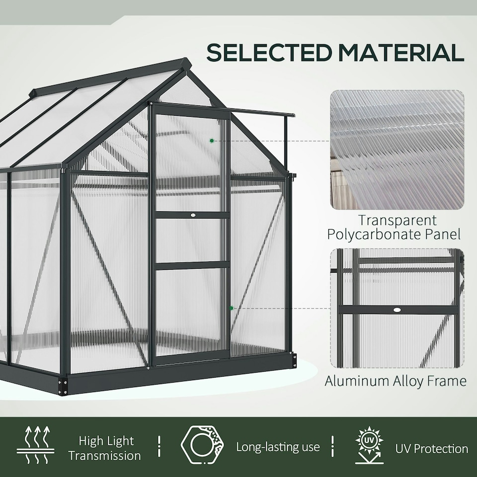 image 1 of Outsunny 6x6ft Walk-In Polycarbonate Greenhouse Plant Grow Galvanized