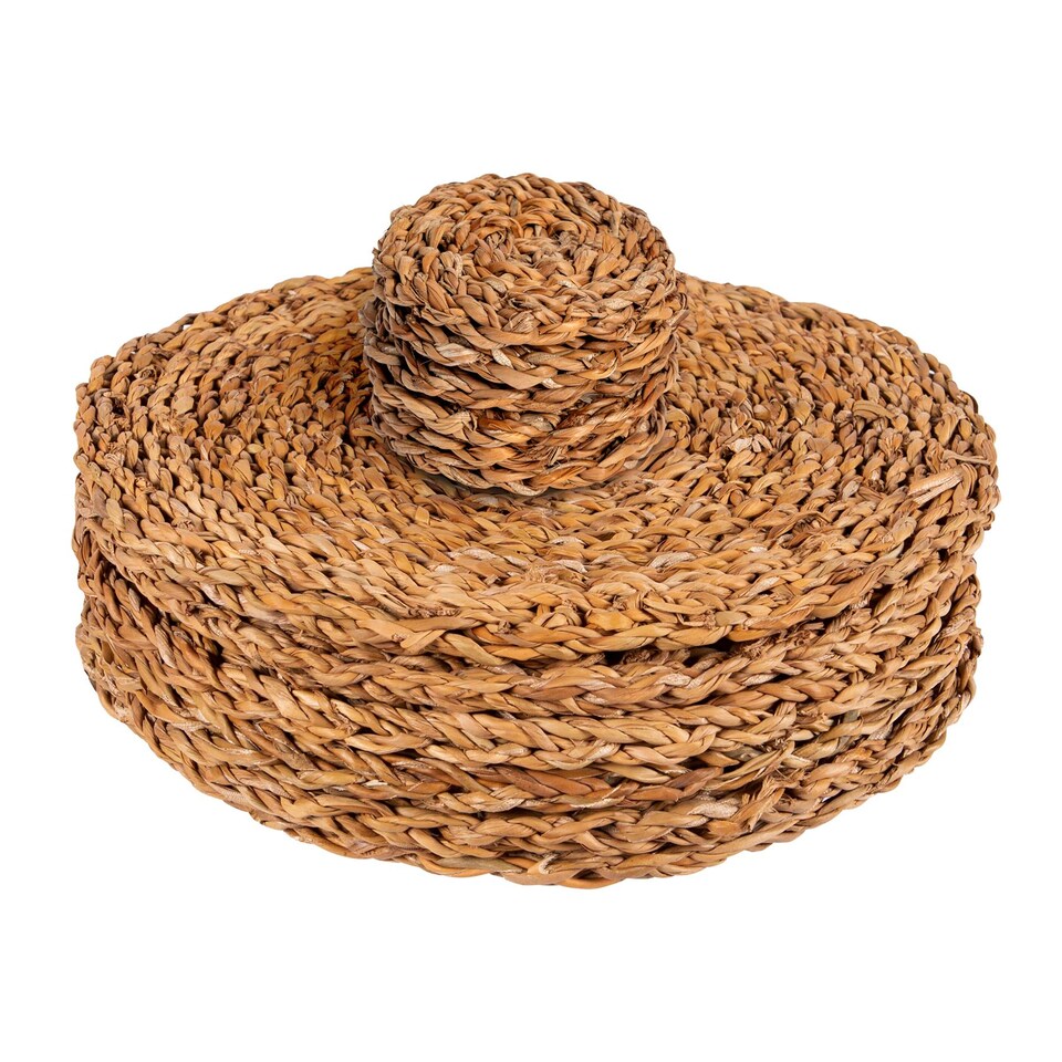 image 1 of Argon Tableware 12pc Round Placemats & Coasters Set - Woven Seagrass Kitchen Dining Table Mats Drinks Coaster Protector Mats | Brown | Brown | One Size | 12