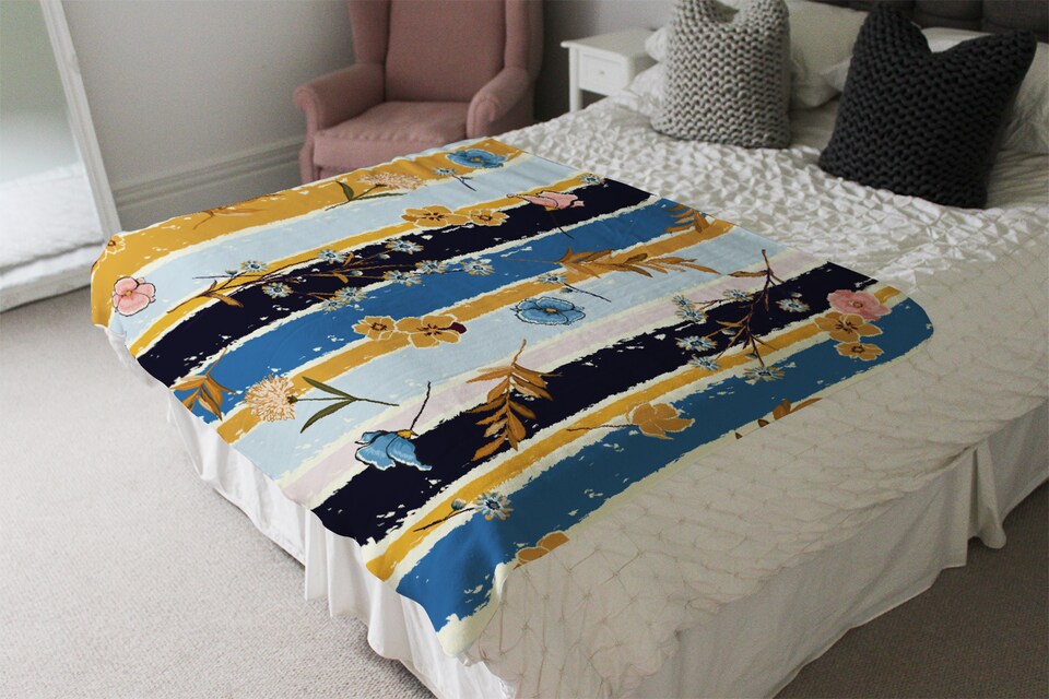 image 1 of Beautiful Meadow Flowers On Candy Colorful Brush Stripe Blanket | Multi