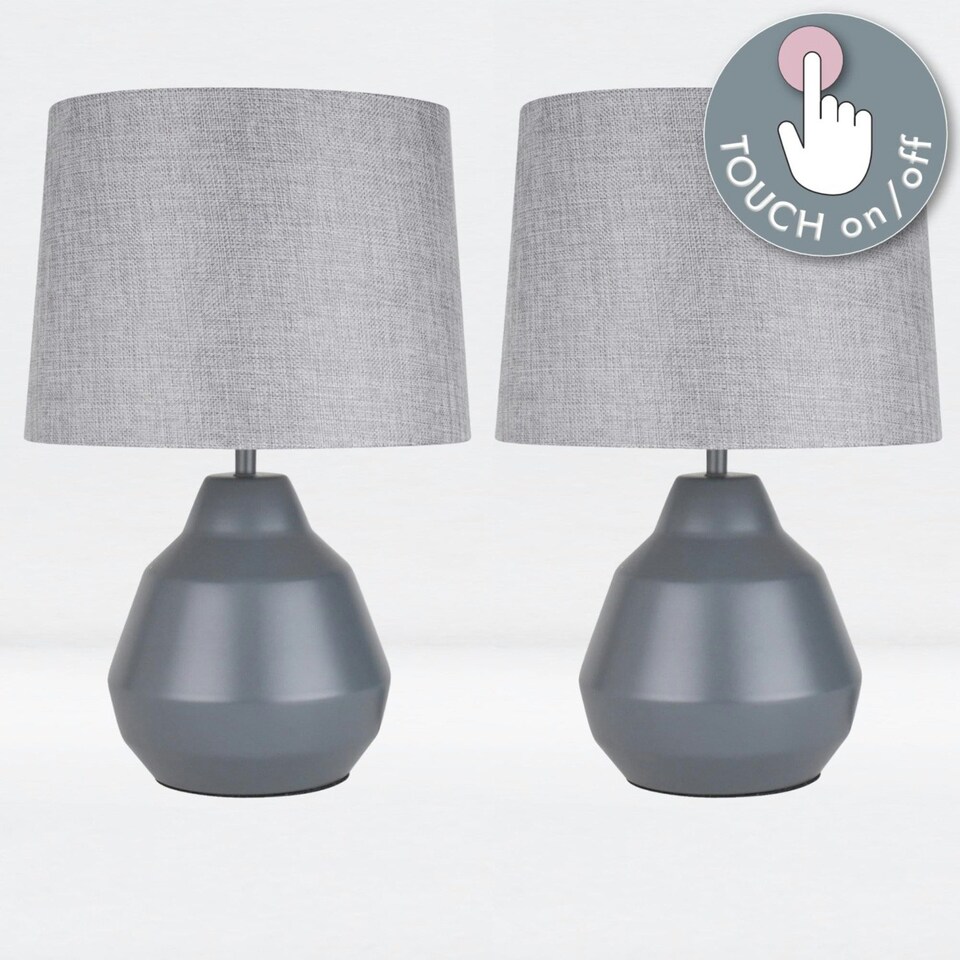 image 1 of First Choice Lighting Pair of Grey 39cm Touch Lamps with Grey Shades Grey | Grey