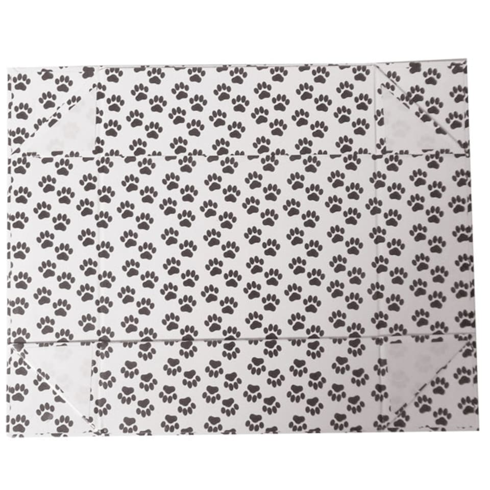 image 1 of Pet Gift Basket Kit - Paw Prints Hamper Tray with Gold Gift Wrap Accessories (30x20x6cm high)