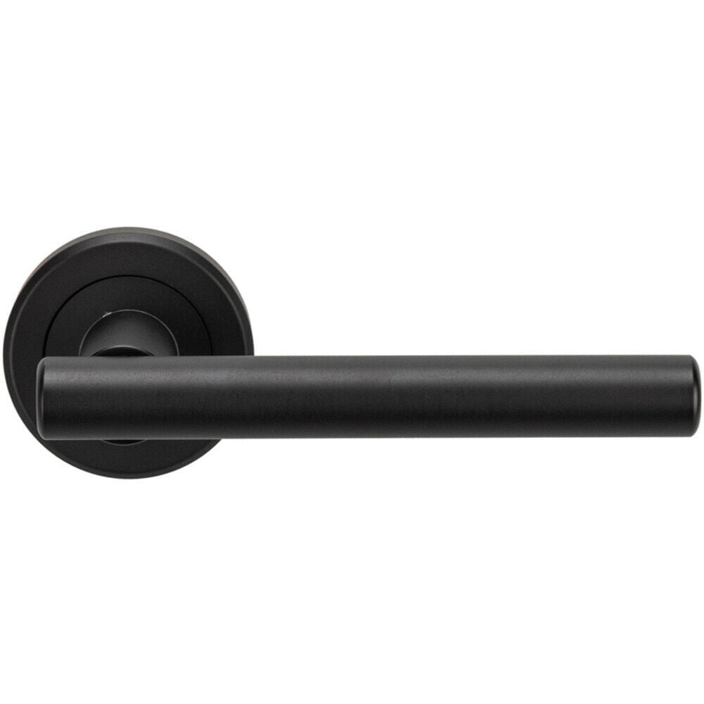 Loops PAIR Straight T Bar Handle on Round Rose Concealed Fix Matt Black Finish