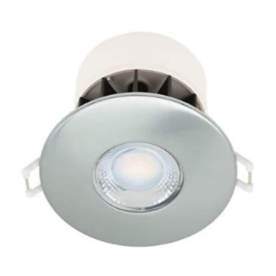 image 1 of Set of 5 Fire Rated LED Bathroom Downlights - Brushed Steel IP65 Recessed Downlights | Chrome | 5