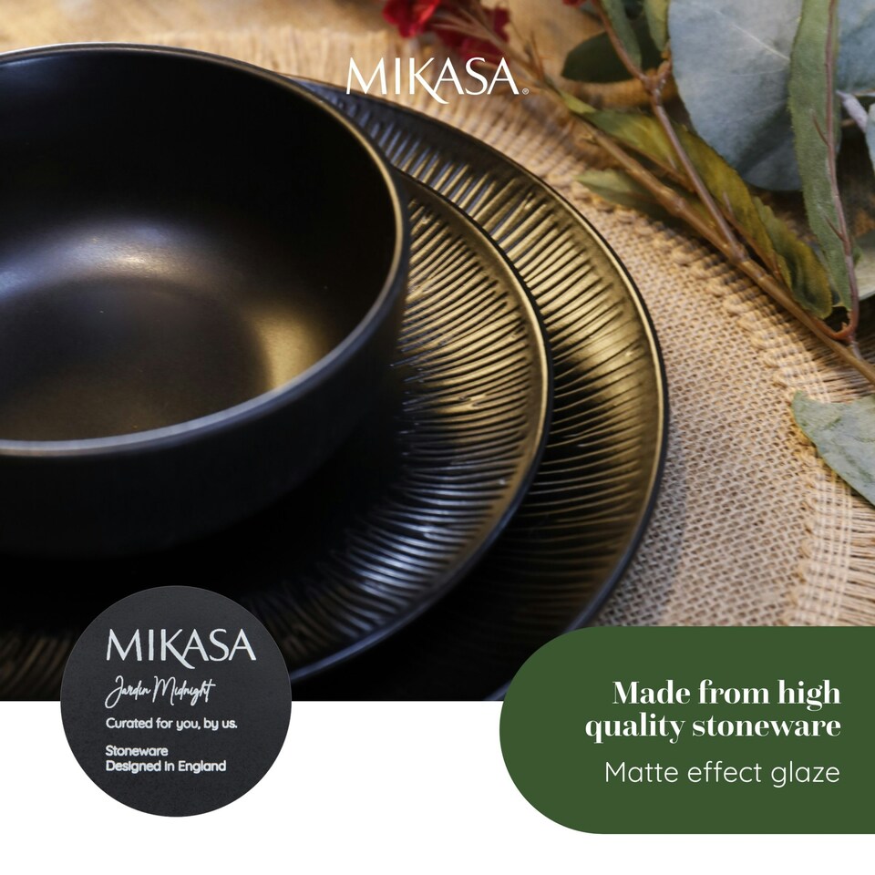 image 1 of Mikasa Dinner Set Black Ceramic 12 Piece