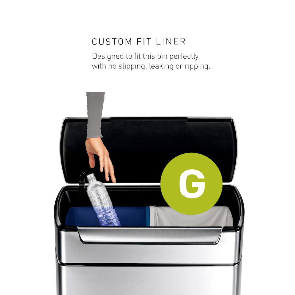 image 1 of Simplehuman 48L Rectangular Touch Bar Recycling Kitchen Bin, Brushed Stainless Steel