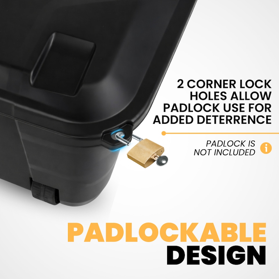 image 1 of 190L Extra Large Storage Box on Wheels with Lid - Heavy-Duty Lockable (Black)