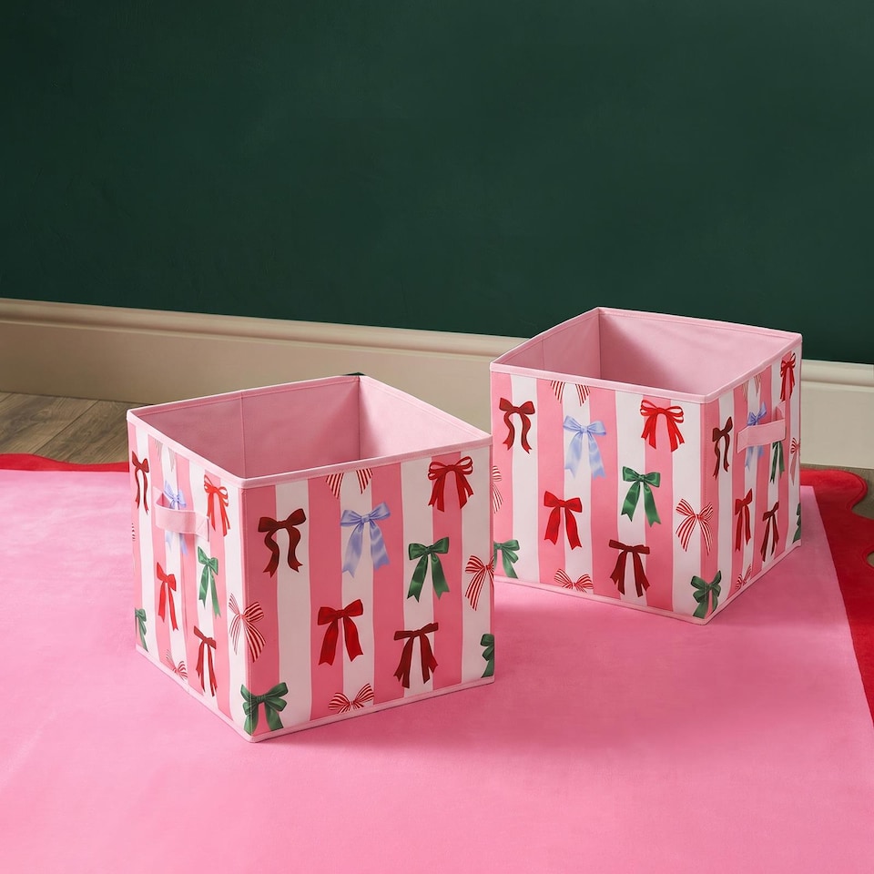 image 1 of OHS 2 x Bows Storage Box Folding Cube Shoe Toy Organiser