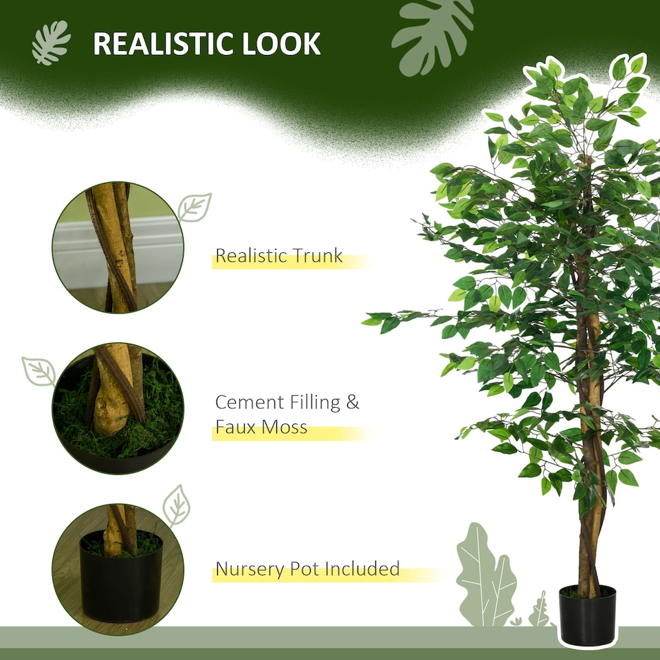 image 1 of HOMCOM Decorative Artificial Plants Ficus in Pot, Fake Plants for Home Indoor Decor, 150cm