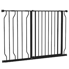 PawHut Dog Gate Wide Stair Gate w/ Door Pressure Fit, 75-115W cm, Black