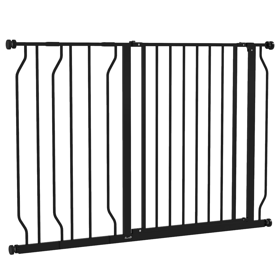 image 1 of PawHut Dog Gate Wide Stair Gate w/ Door Pressure Fit, 75-115W cm, Black