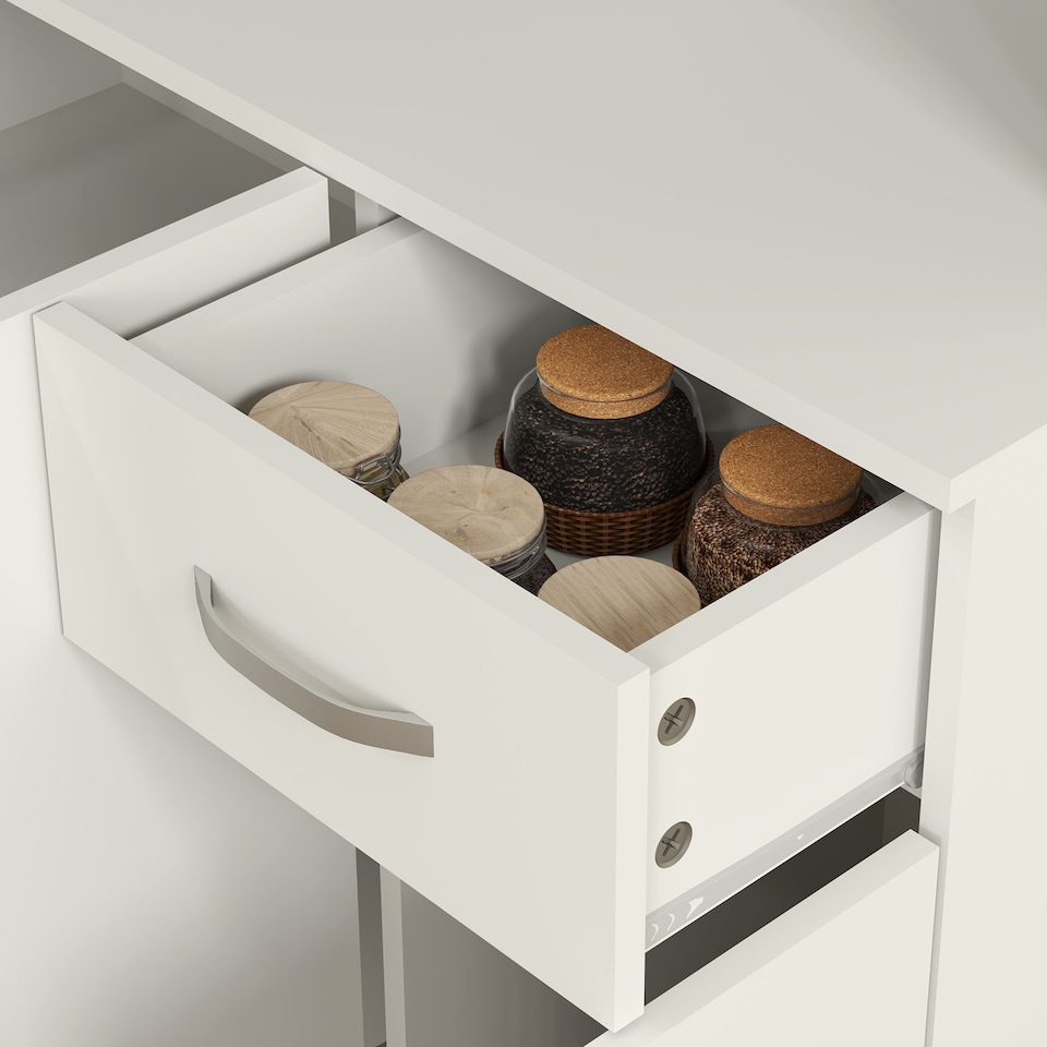 image 1 of HOMCOM 180cm Tall Kitchen Cupboard, Freestanding Kitchen Storage Cabinet with 6 Doors, Drawer, Adjustable Shelves and Open Countertop for Dining Room, Cream White | Cream | Cream