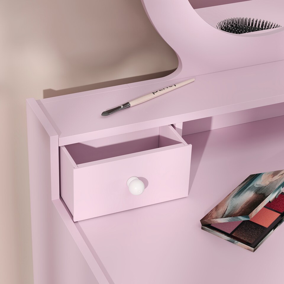 image 1 of AIYAPLAY Kids Dressing Table Set w Stool, Mirror, Drawers - Pink | Pink