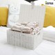 image 2 of Resin Woven Storage Basket with Lid & Strap Lock – White Hand Woven Storage Box on Metal Frame with Handles – Multipurpose Storage Basket for Bedroom, Bathroom, Nursery & Utility Room