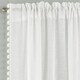 image 2 of Pair of Tahiti White Pom Pom Trim Voile Panels 183 cm (72 inch) Rod Pocket Linen Look Panels for Bedroom and Living Room