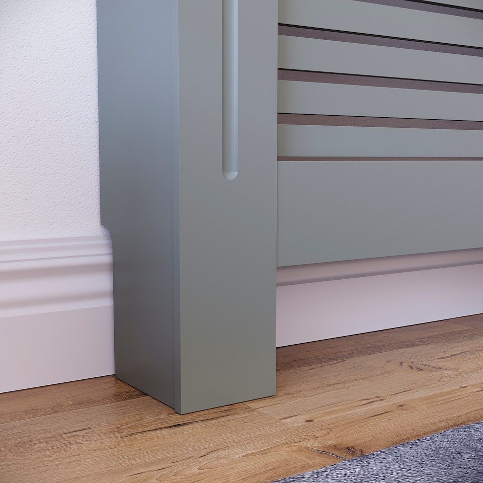 image 1 of Vida Designs Milton Radiator Cover Painted MDF Slatted Cabinet, Grey, 152cm