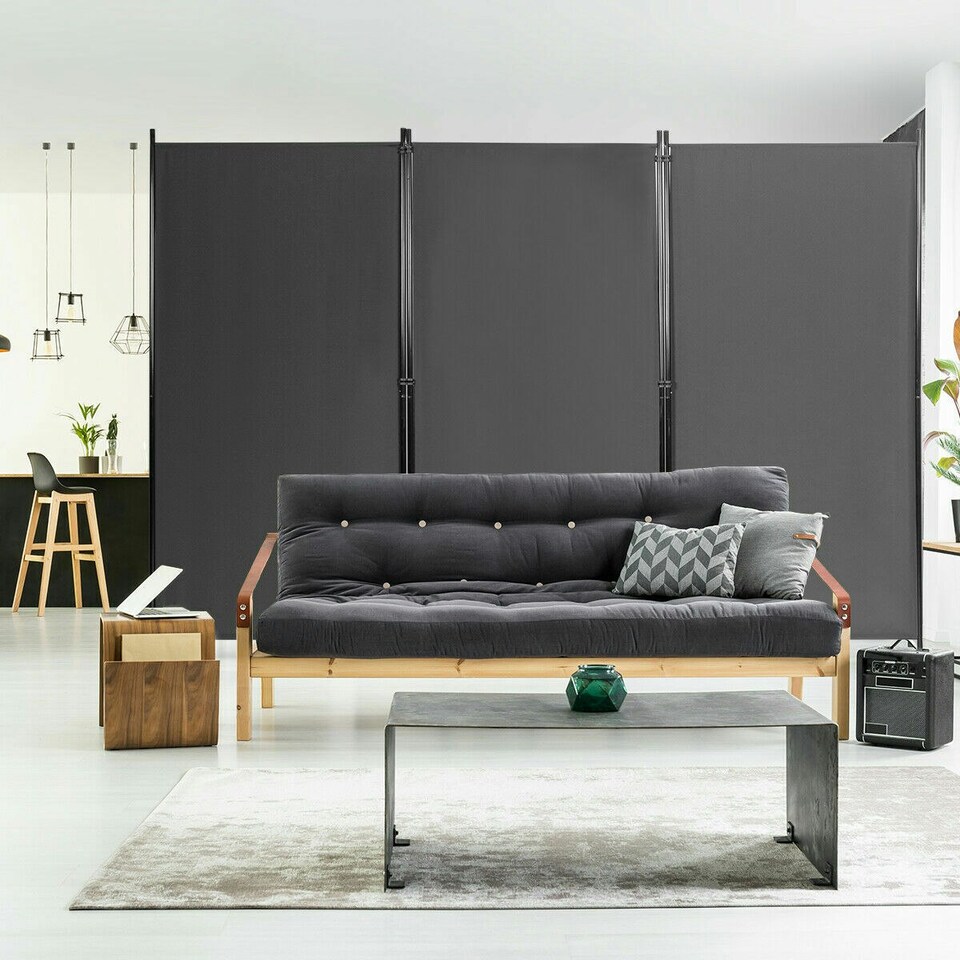 image 1 of COSTWAY 3 Panels Room Divider Folding Room Partition Grey Grey