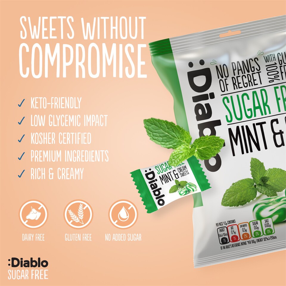 image 1 of Diablo Sugar Free Mint and Cream Sweets 75g 6 Pack